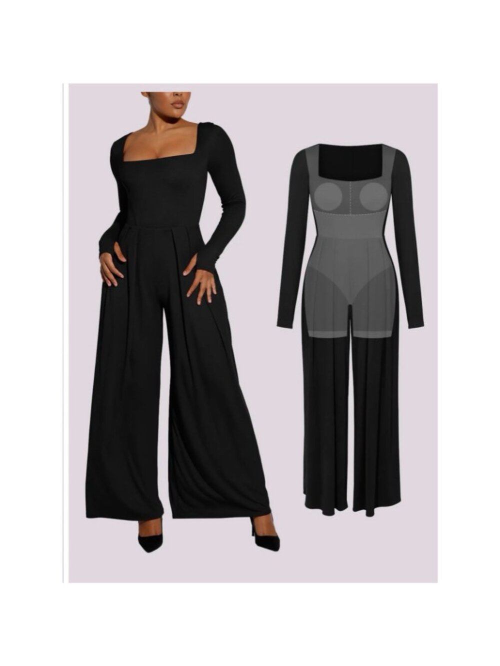 Shapellx AirSlim Square Neckline Built-In Shaping Jumpsuit Size XXL Black - Picture 2 of 10